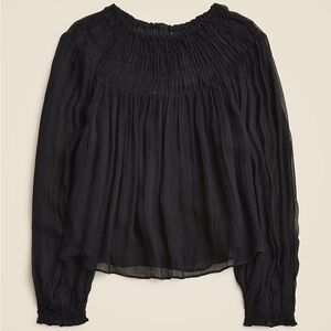 J. Crew Black Sheer Long-Sleeve Smocked Neck Blouse